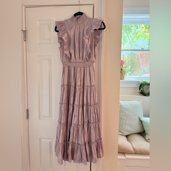 Take a Glance Lilac Tiered Mock Neck Midi Dress - Picture 2 of 5